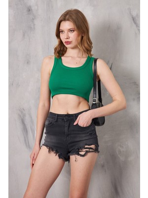 The Champ Clothing The Champ Geniş Yaka Yeşil Kadın Crop Top