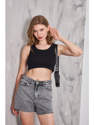 The Champ Clothing The Champ Geniş Yaka Siyah Kadın Crop Top