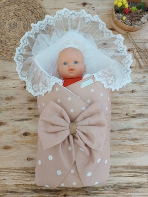 Beruflic Yenidoğan Papatya Desenli Trilüks  Kundak Bebek Battaniyesi Kahverengi