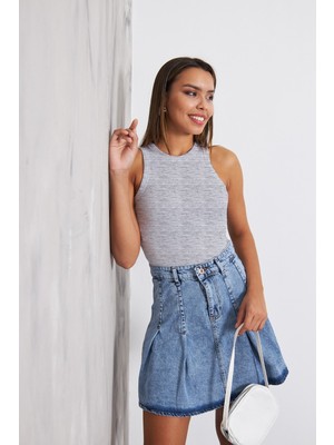 The Champ Clothing The Champ Halter Yaka Gri Melanj Kadın Top