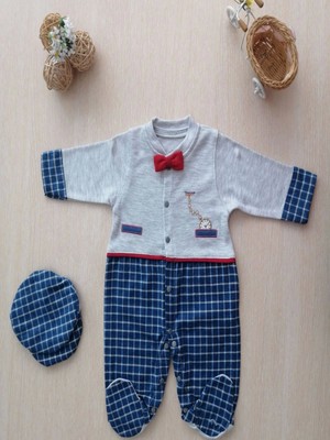 Beruflic Cep Saatli Kasketli Papyonlu Erkek Bebek Tulum Lacivert