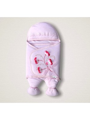 Beruflic Yenidoğan Yap Çiçek Işlemeli Şapkalı Lüks Kız Bebek Aklı Kundak Bebek Battaniyesi Pembe