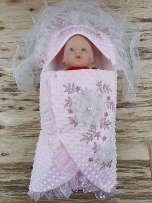 Beruflic Yenidoğan Topçikli Gül Bahçesi Tül Örtülü Kız Erkek Bebek Klasik Kundak Bebek Battaniyesi Pembe