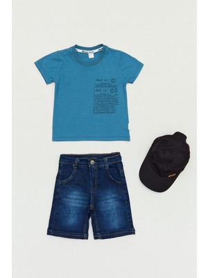 FullaModa Baskılı Şapka Aksesuarlı Erkek Çocuk Takım