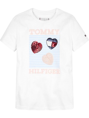 Tommy Hilfiger Baskılı Beyaz Kız Çocuk T-Shirt Tommy Hılfıger Sequıns Tee S/s