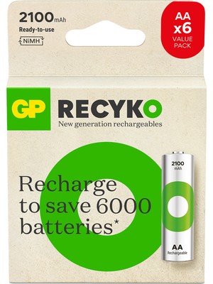 GP 6'lı (4+2) ReCyko 2100 Serisi NiMH AA Kalem Boy Şarjlı Pil(GP210AAHCEMTR-2GBE6)