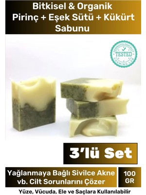 Carlburn 3'Lü Fırsat  Doğal Beyazlatıcı Sabun Paketi Pirinç + Eşek Sütü + Kükürt Kalıp Yüz & Cilt Sabunu
