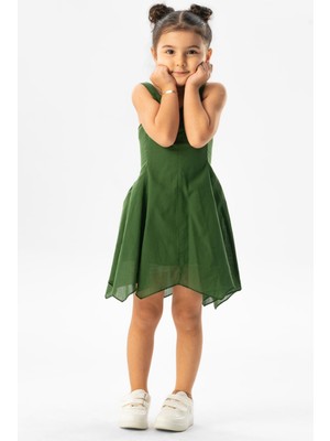Eliş Şile Bezi Askılı Vual Emel Yazlık Çocuk Elbise Yeşil Ysl