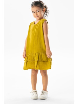 Eliş Şile Bezi Kolsuz Aybike Yazlık Müslin Çocuk Elbise Yağ Yeşili Ygysl