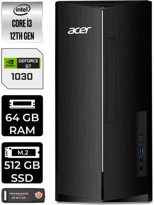 Acer Aspire TC1760 Intel Core I3 12100 64GB 512GB SSD GT1030/4GB W11H DT.BHUEM.004 Masaüstü Bilgisayar & Per4 USB Bellek DTBHUEM004P397