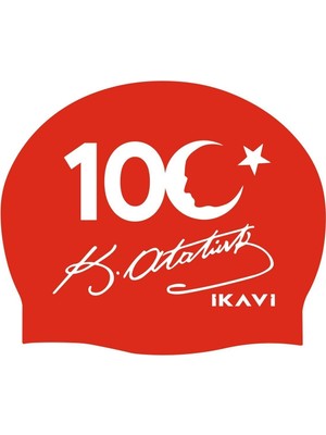 Ikavi 100.YIL Özel Atatürk Silüet ve Imza Baskılı Silikon Havuz Bonesi