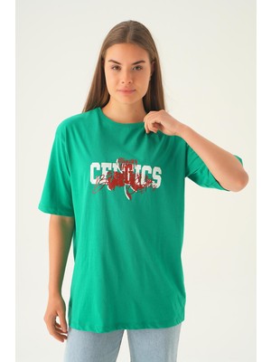 Rays 1701 Celtıcs Baskı Oversize Tshırt Benetton Yeşili