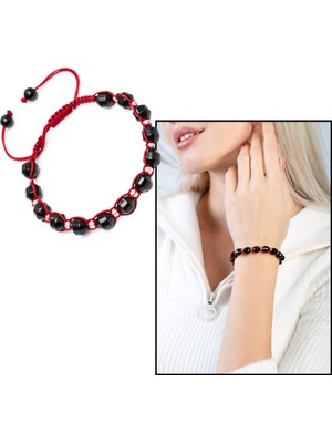 Gümüş Hediye Al Makrome Örgülü Faset Kesim Oniks Doğaltaş Kadın Bileklik