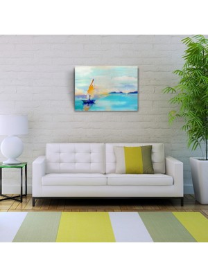 Karkissa Store Gündoğumun `da Deniz ve Yelkenli Yağlıboya Kanvas Tablo 50 x 70