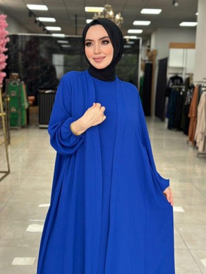 Hülya Abaya Takım Saks Mavisi Beden 2-44-48