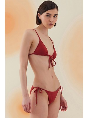 Bonesta Swimwear Barrel Burgundy Terry Bağcıklı Üçgen Bikini Takımı