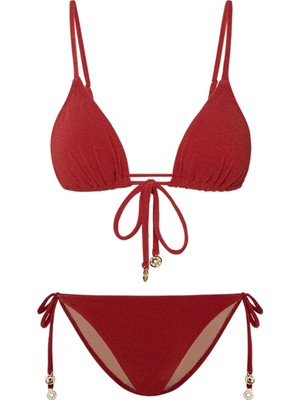 Bonesta Swimwear Barrel Burgundy Terry Bağcıklı Üçgen Bikini Takımı