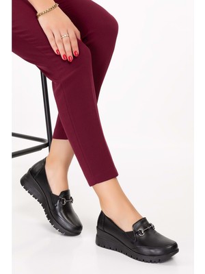 Gondol Kadın  Deri Anatomik Taban Tokalı Casual  Ayakkabı PYT.6210 - Siyah - 40