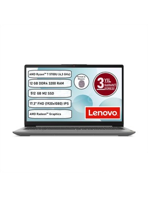 Lenovo Ideapad 3 17ALC6 Amd RYZEN7-5700U 12 GB 512 GB SSD Freedos 17.3" Taşınabilir Bilgisayar