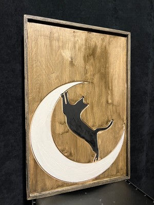 CIGIL WOOD Cat Moon Ahşap Bohem Tablo