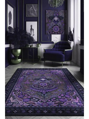 Homshtag Cadı Figürlü Korku Temalı Salon Halısı Gotik Mor Renkli Oturma Odası Halı Konsept Halı