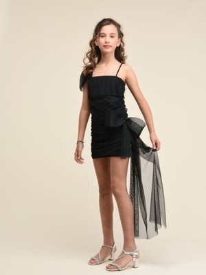 Zekids Kız Çocuk Askılı Kısa Fiyonk Detaylı Tasarım Abiye