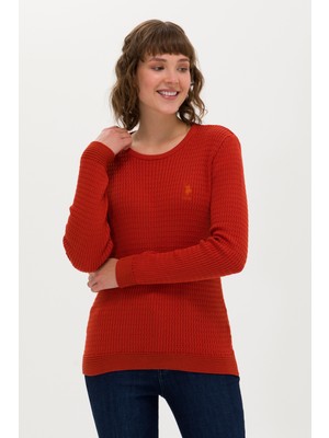 U.S. Polo Assn. Kadın Kiremit Bisiklet Yaka Basic Kazak 50269013-VR031