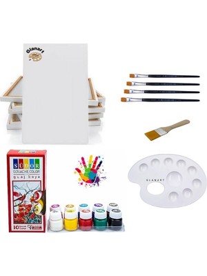 Glanart 10 Renk Guaj Boya Seti 25X35 Tuval Ipek Fırça Seti 10X20 ml