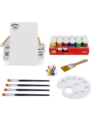 Glanart 12 Renk Guaj Boya Seti 25X35 Tuval Ipek Fırça Seti 12X20 ml