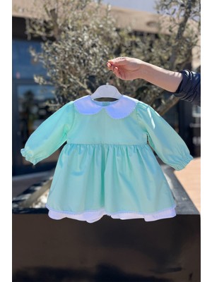 Bertuğ Bebek Dantel Detaylı Kız Çocuk Bebek Uzun Kol Bebe Yaka Elbise