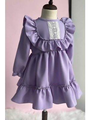Bertuğ Bebek Dantel Detaylı Fırfırlı Lila Kız Çocuk Bebek Elbise
