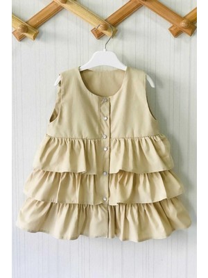 Bertuğ Bebek Kat Kat Etek Camel Kız Çocuk Bebek Tasarım Elbise