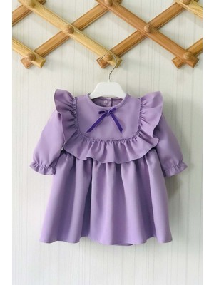 Bertuğ Bebek Kız Çocuk Elbise Fırfır Detaylı Lila Krep Tasarım Özel Günler İçin