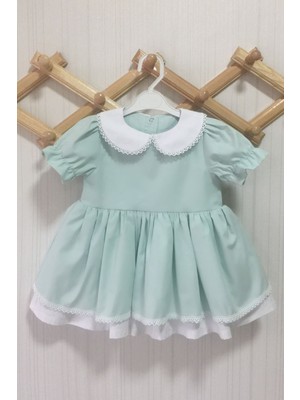Bertuğ Bebek Su Yeşili Bebe Yaka Poplin Kız Çocuk Bebek Elbise