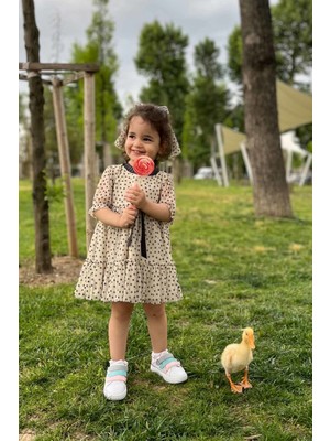 Bertuğ Bebek Siyah Kurdele Detaylı Çiçekli Şifon Tüllü Kız Çocuk Bebek Elbise