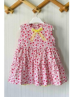Bertuğ Bebek Dantel Kurdele Detaylı Kolsuz Çiçekli Kız Çocuk Bebek Elbise