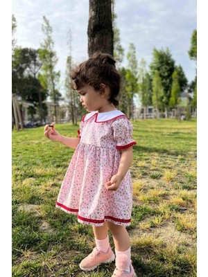 Bertuğ Bebek Dantel Detaylı Bebe Yaka Çiçekli Tasarım Kız Çocuk Bebek Elbise