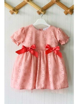 Bertuğ Bebek Kurdele Detaylı Tül Astarlı Gül Kurusu Fisto Abiye Tasarım Kız Çocuk Bebek Elbise