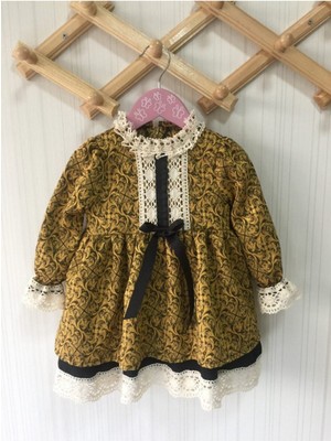 Bertuğ Bebek Dantel ve Kurdele Detaylı Brokar Özel Tasarım Kız Çocuk Bebek Elbise