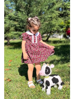 Bertuğ Bebek Bebe Yaka Dantel Detaylı Çiçekli Yazlık Kız Çocuk Bebek Pamuklu Elbise