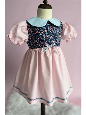 Bertuğ Bebek Bebe Yaka Mavi Pembe Çiçekli Kız Çocuk Bebek Bahar Elbise