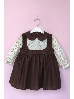 Bertuğ Bebek Bebe Yaka Pileli Çiçekli Kahve Kız Çocuk Bebek Elbise