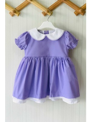 Bertuğ Bebek Dantel Detaylı Bebe Yaka Lila Kız Çocuk Bebek Tasarım Elbise
