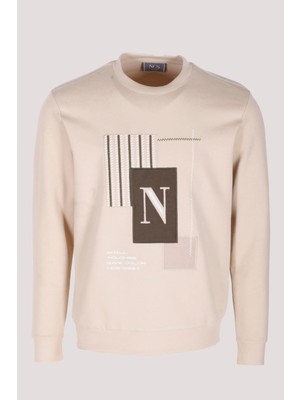 Ncs Erkek Sweatshirt Bej Relaxed Fit Double Face N Aplike Sargı Nakış Logo Detaylı Crewneck Ncs Jeans 1649