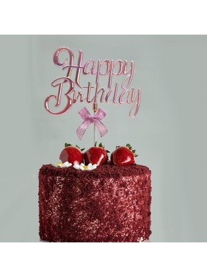 Kelebek Oyuncak Happy Birthday Pasta Süsü - Pembe