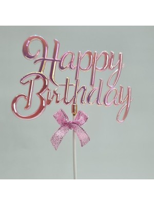 Kelebek Oyuncak Happy Birthday Pasta Süsü - Pembe