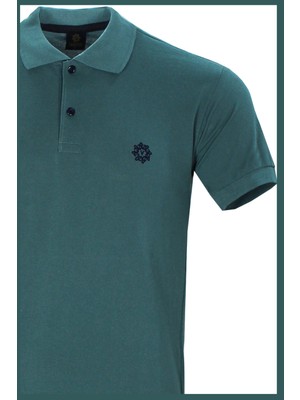Varetta Erkek Koyu Turkuaz Polo Yaka Biyeli Yazlık Pamuklu Kısa Kollu T Shirt