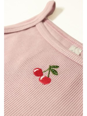 Miela Kids Kiraz Nakışlı Crop Fitilli Takım