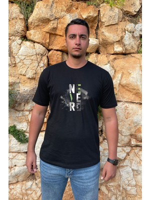 Bluu  Baskılı Tişört Outdoor Normal Kalıp Tshirt