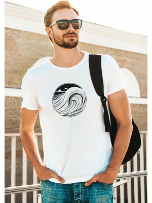 Bluu  Baskılı Tişört Outdoor Normal Kalıp Tshirt